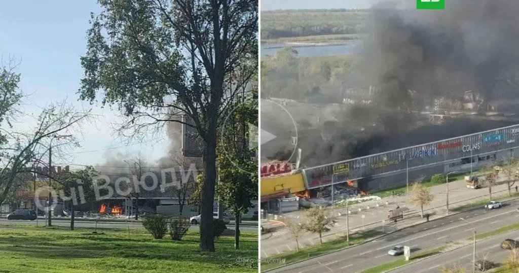В Запорожье после удара по ТЦ City Mall начался пожар
