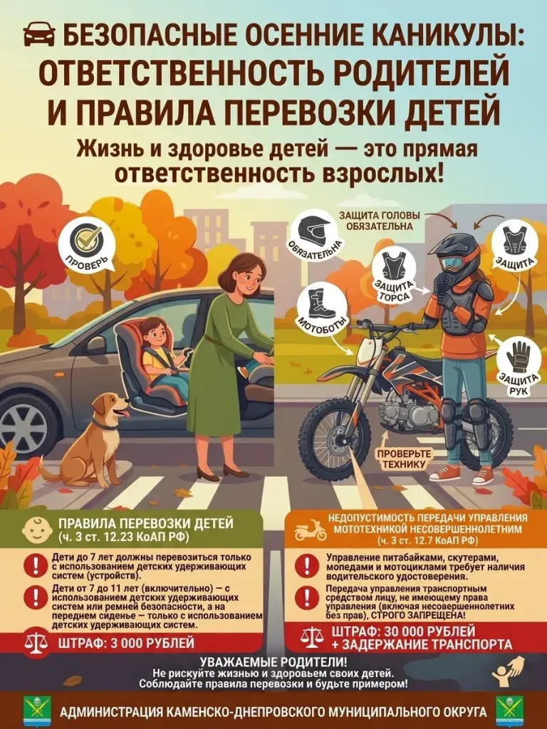 Родителям напомнили о штрафах за перевозку детей и передачу мототехники