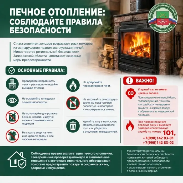 МЧС напомнило жителям Запорожской области правила безопасной топки печей