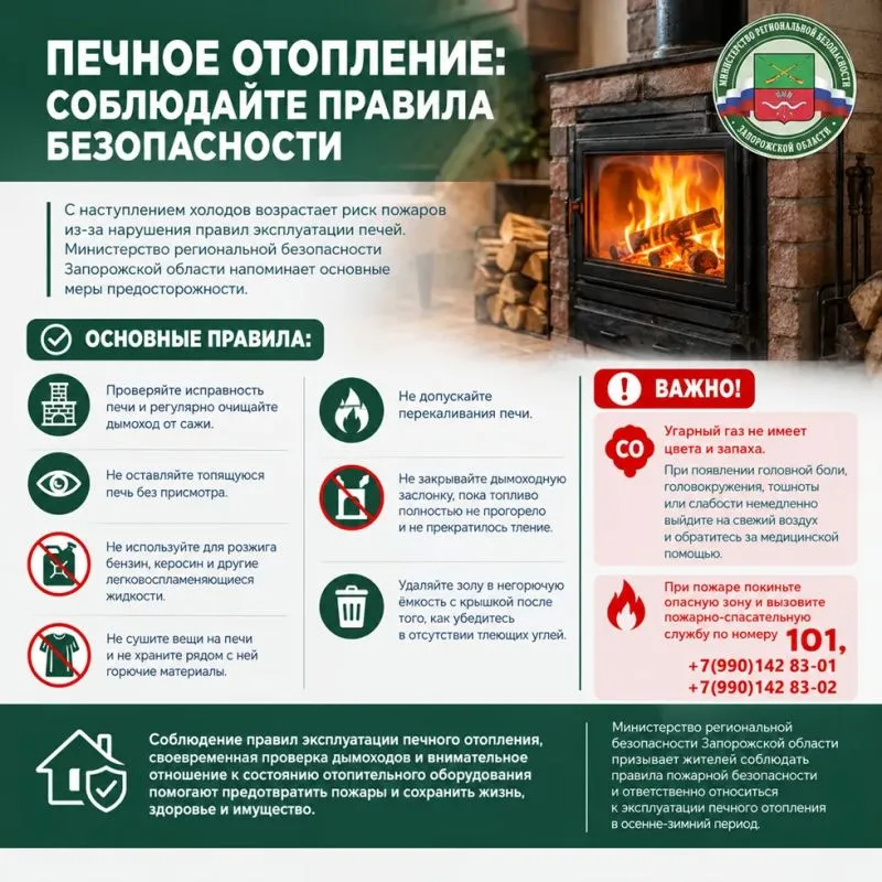 МЧС напомнило жителям Запорожской области правила безопасной топки печей